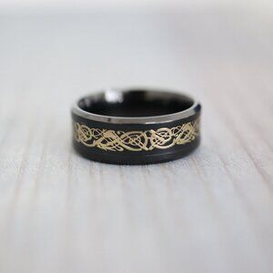 Mens Ring 8mm 2-Tone Black/Gold Fashion Ring Stainless Steel Wedding Band